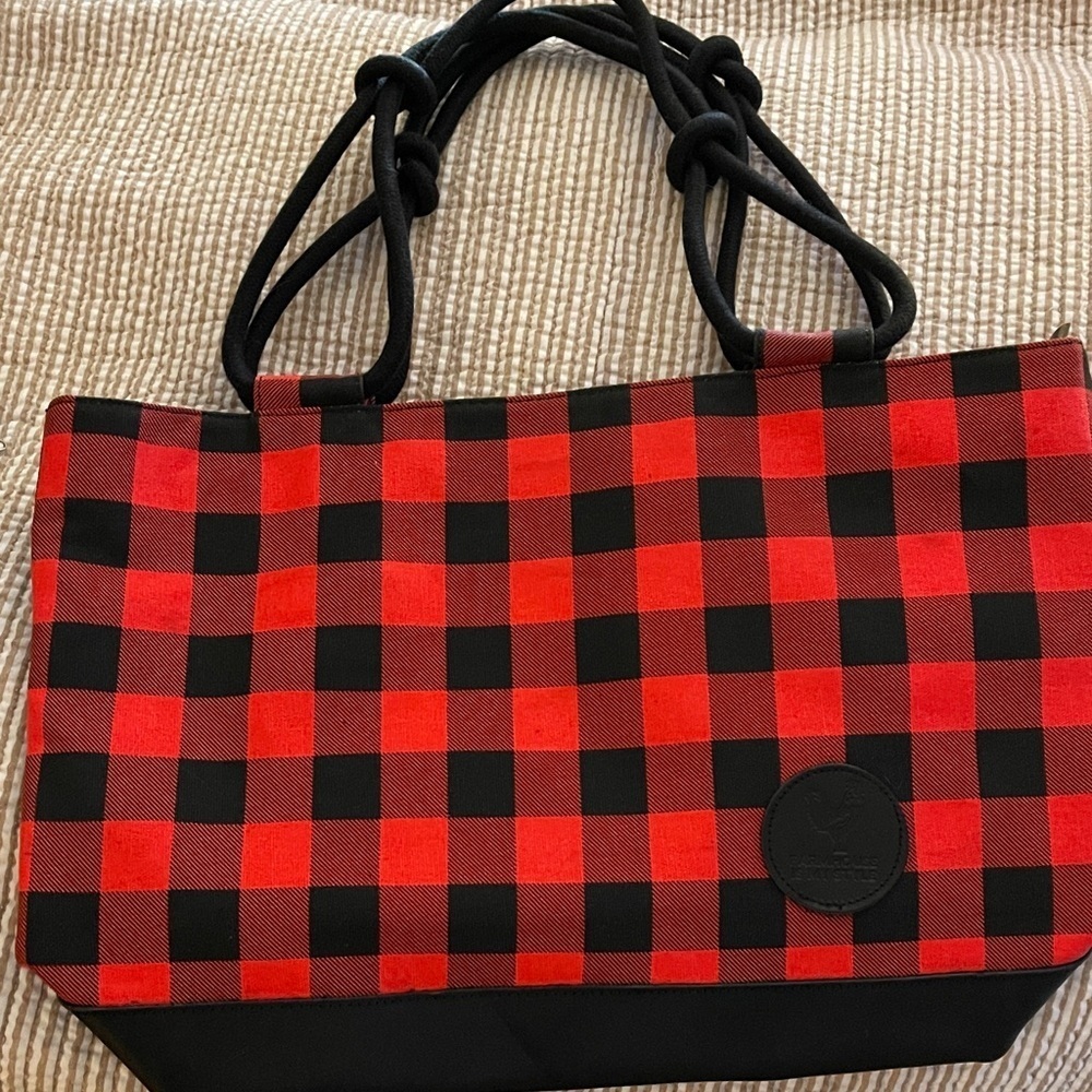 Farmhouse is my style Red and Black Checkered Tote Bag Handles are knotted